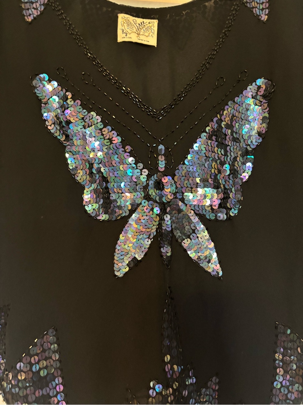 Free People Black Sequin Butterfly Top - Women's Statement Tee - Picture 2 of 8